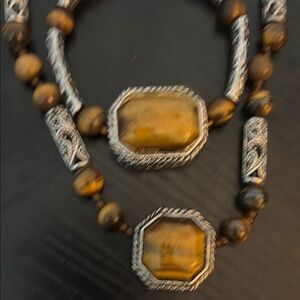 Brown and Silver Beaded Necklace Set